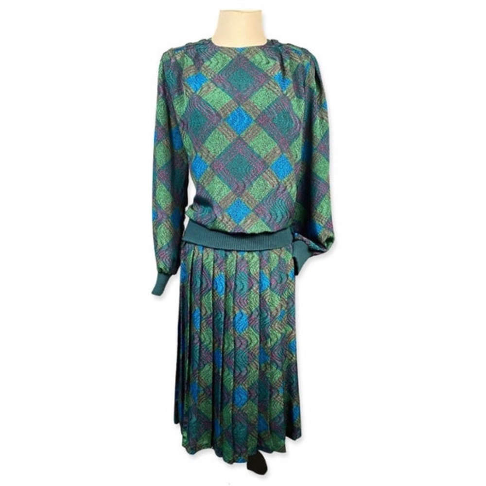 Vintage 1980s Green and Pink Skirt Set